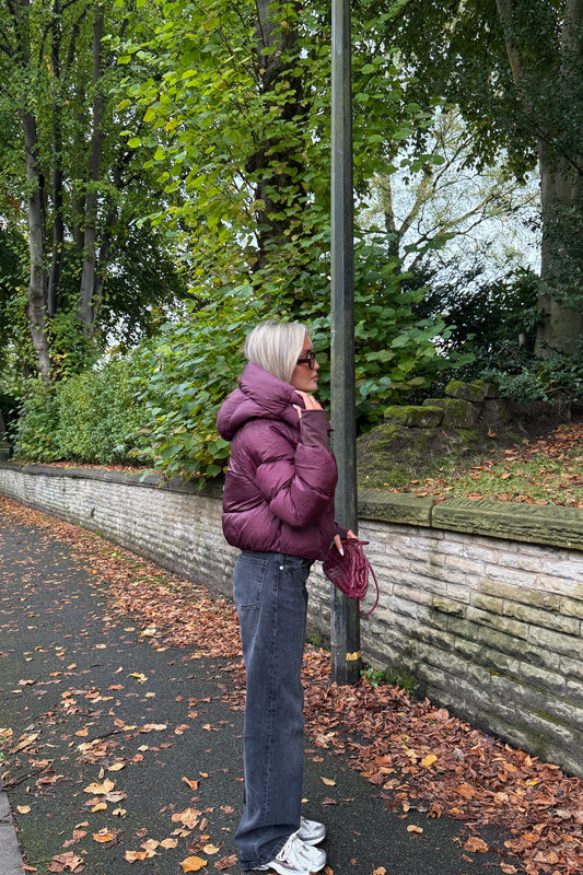 Puffer Coat With Hood | Burgundy