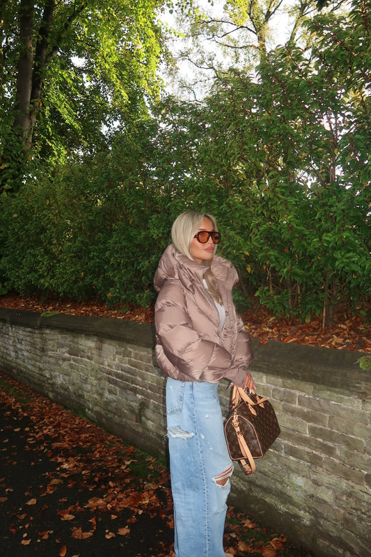 Puffer Coat With Hood | Taupe