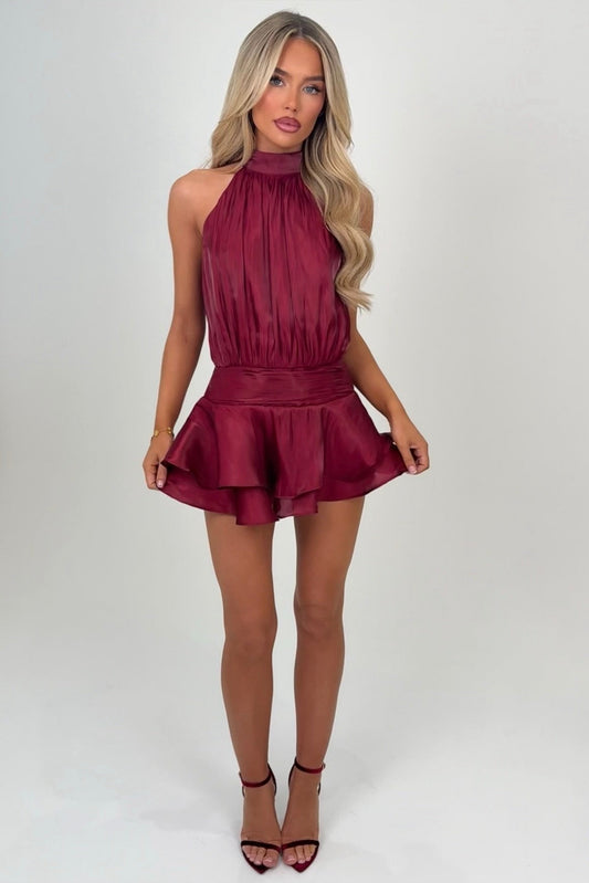 Holly Flared Dress With Built In Shorts | Burgundy