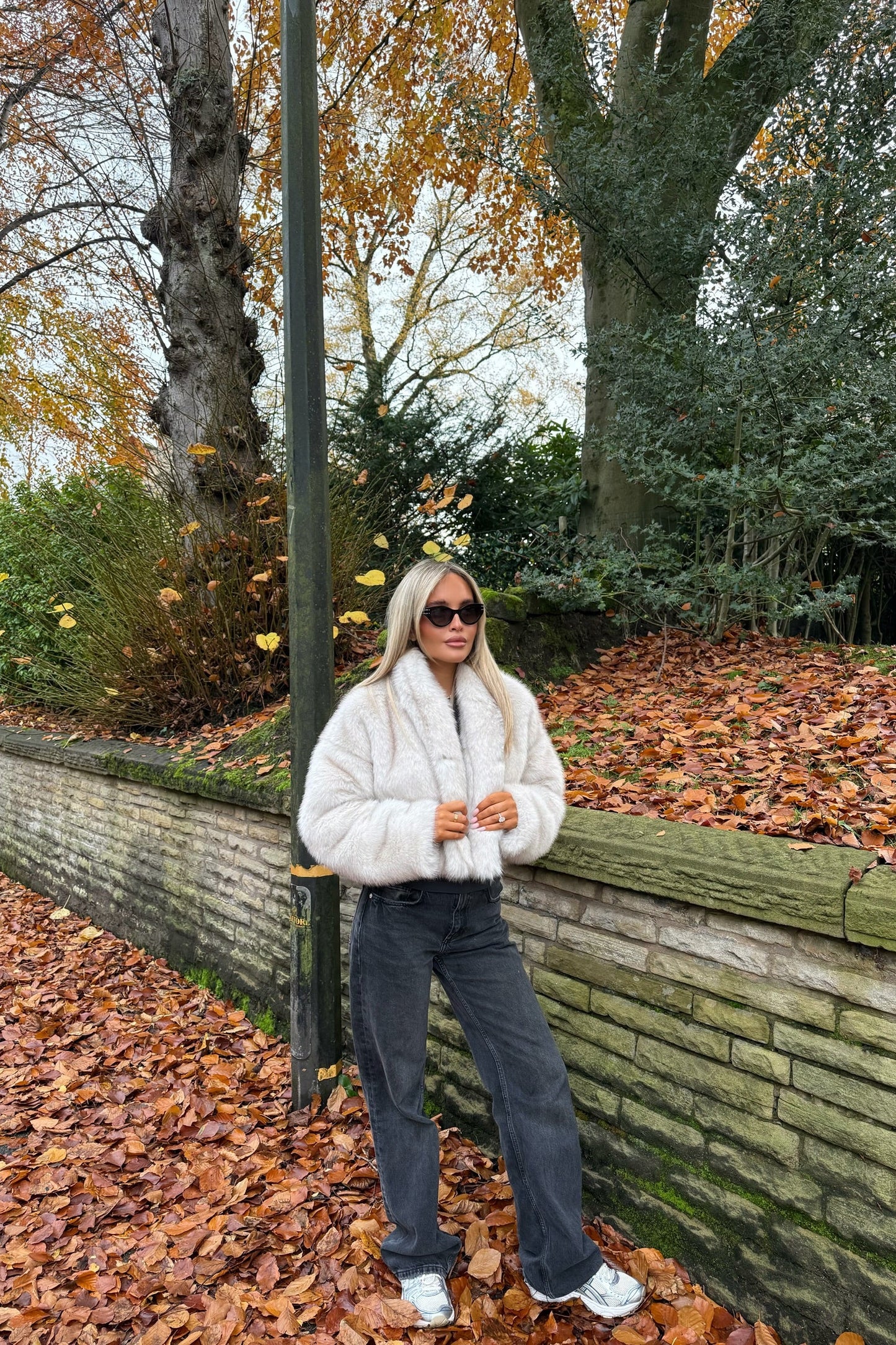 Faux Fur Slightly Cropped Jacket | White