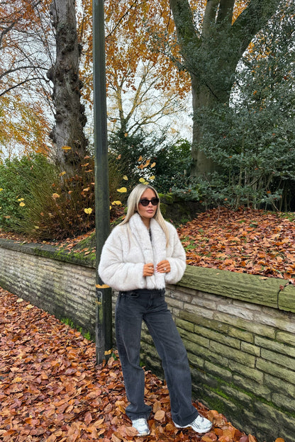 Faux Fur Slightly Cropped Jacket | White