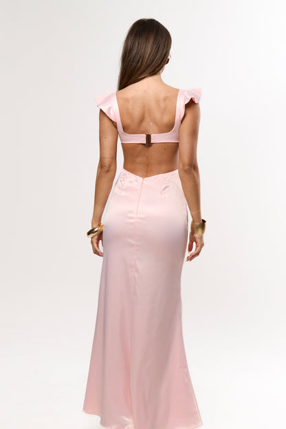 ROSALIE SATIN FLOWER DRESS | BABY PINK
