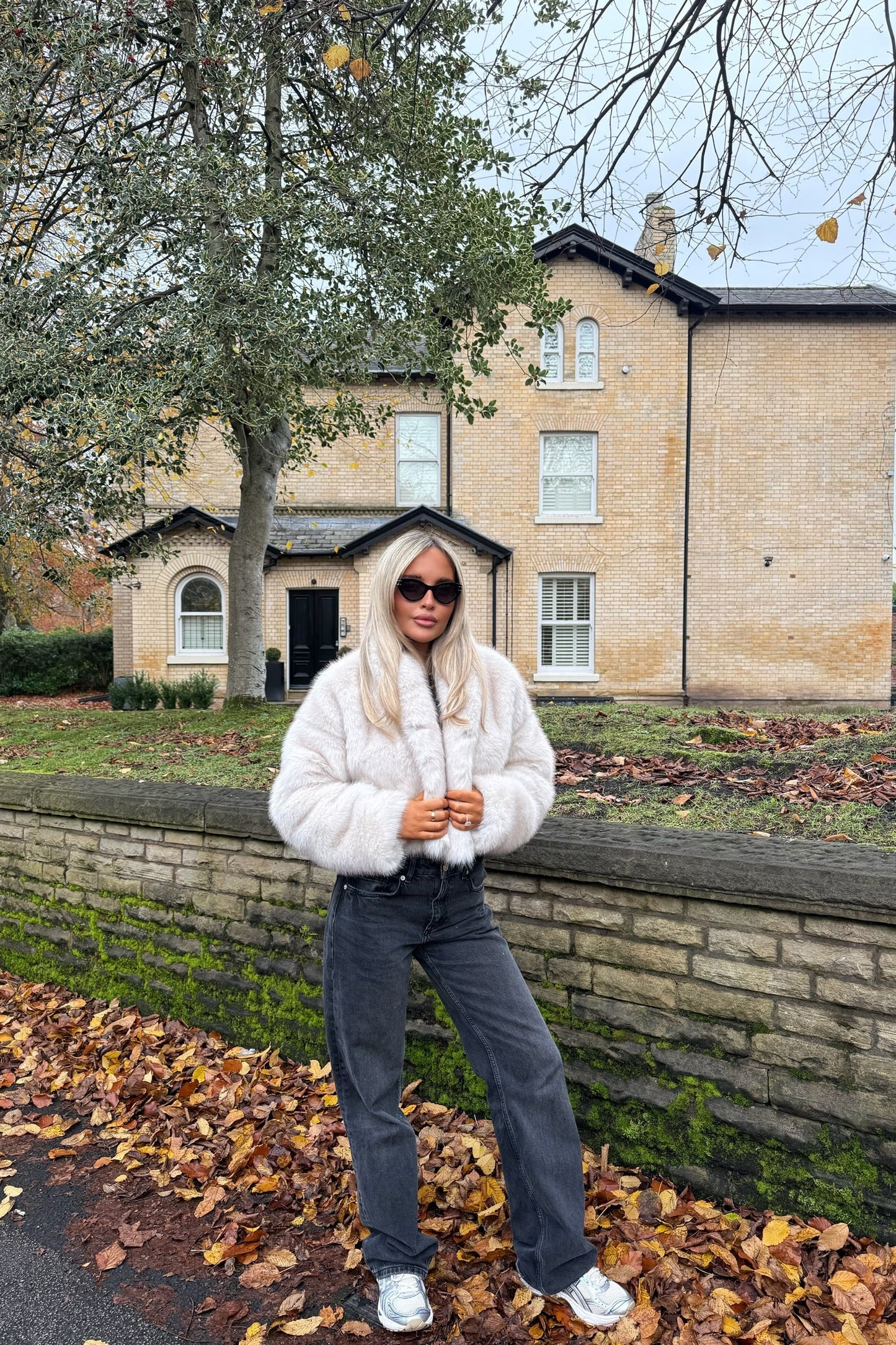 Faux Fur Slightly Cropped Jacket | White