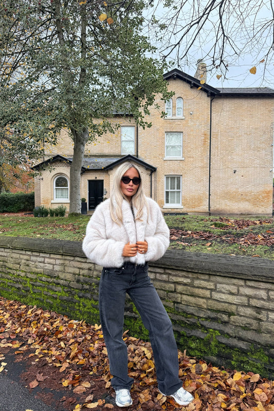 Faux Fur Slightly Cropped Jacket | White