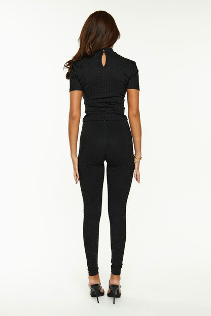 Raiya Diamanté Top + Leggings | Black