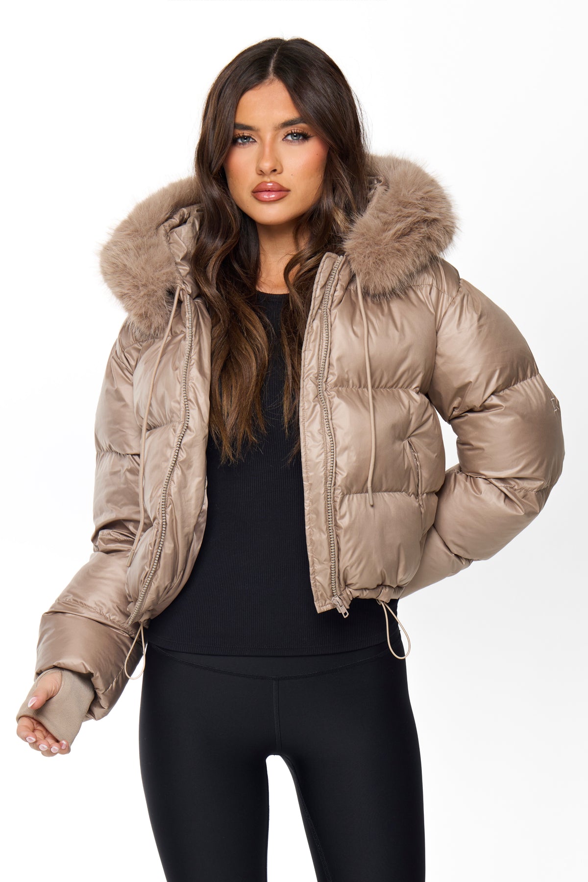 PUFFER COAT WITH FAUX FUR | TAUPE