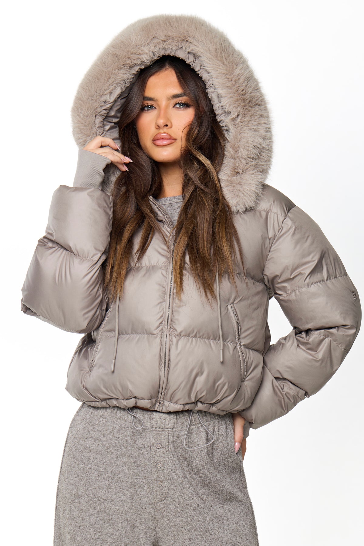 PUFFER COAT WITH FAUX FUR | GREY