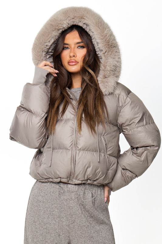 PUFFER COAT WITH FAUX FUR | GREY