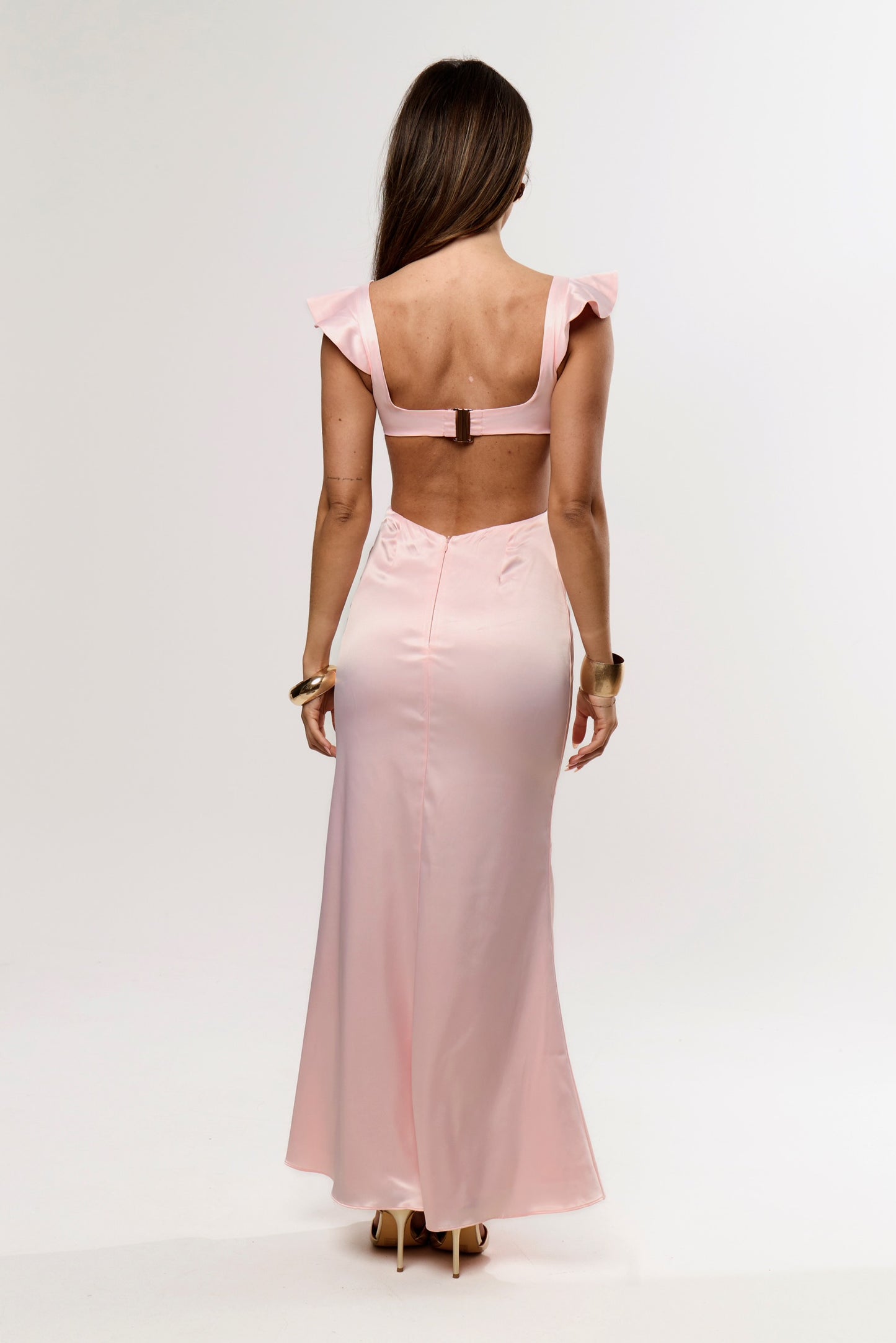 ROSALIE SATIN FLOWER DRESS | BABY PINK