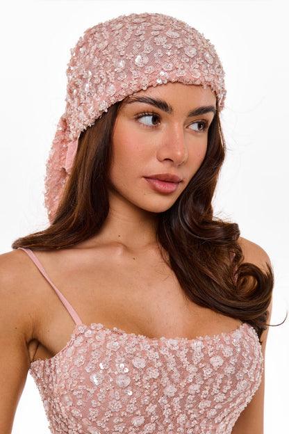 EMBELLISHED HEAD SCARF | PINK