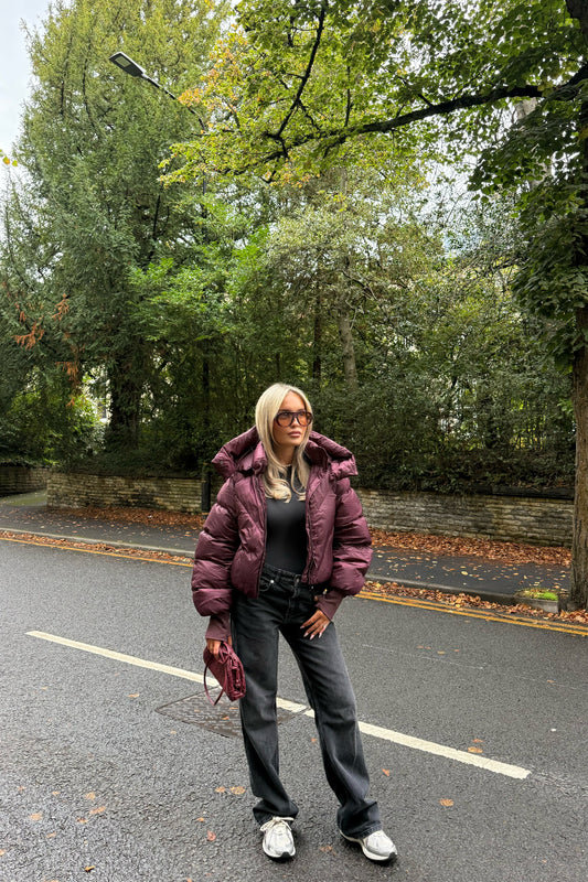 Puffer Coat With Hood | Burgundy