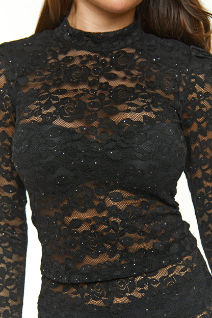 Aella Lace Top + Trousers With Sequins | Black