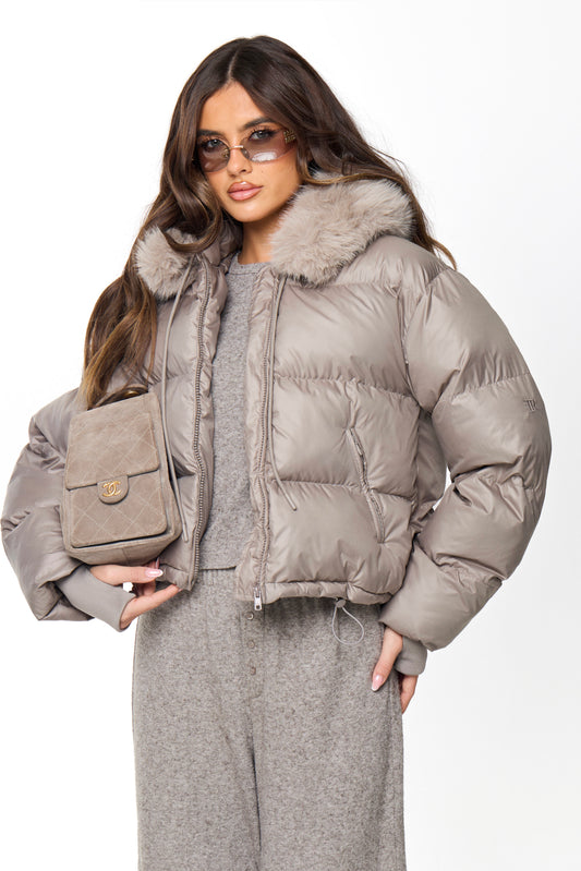 PUFFER COAT WITH FAUX FUR | GREY