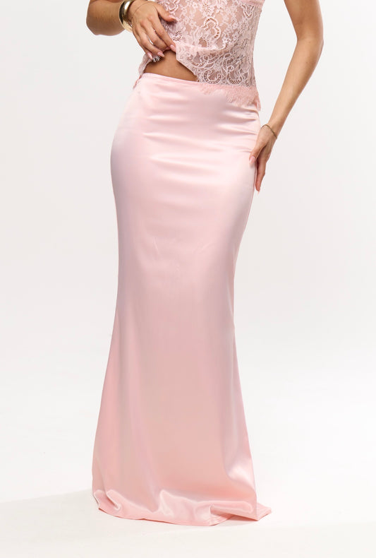 ALORA MAXI SATIN SKIRT | BABY PINK