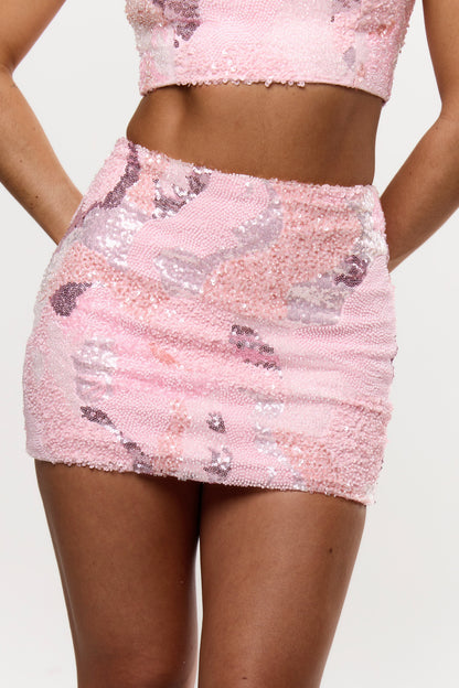 EMBELLISHED TOP + SKIRT WITH BUILT IN SHORTS  | PINK