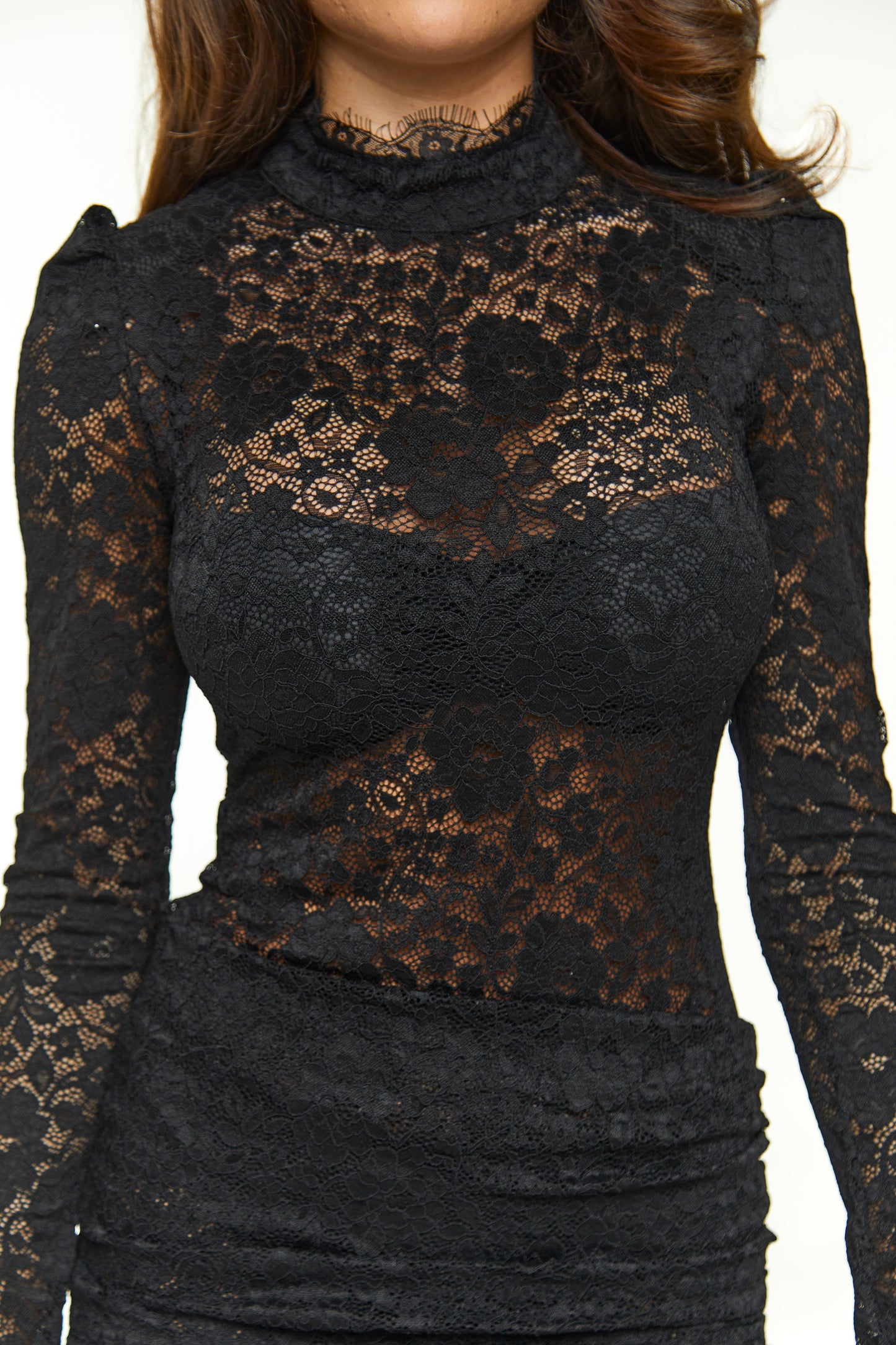 Mabel Lace Dress With Overlay Detail | Black
