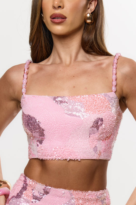 EMBELLISHED TOP + SKIRT WITH BUILT IN SHORTS  | PINK