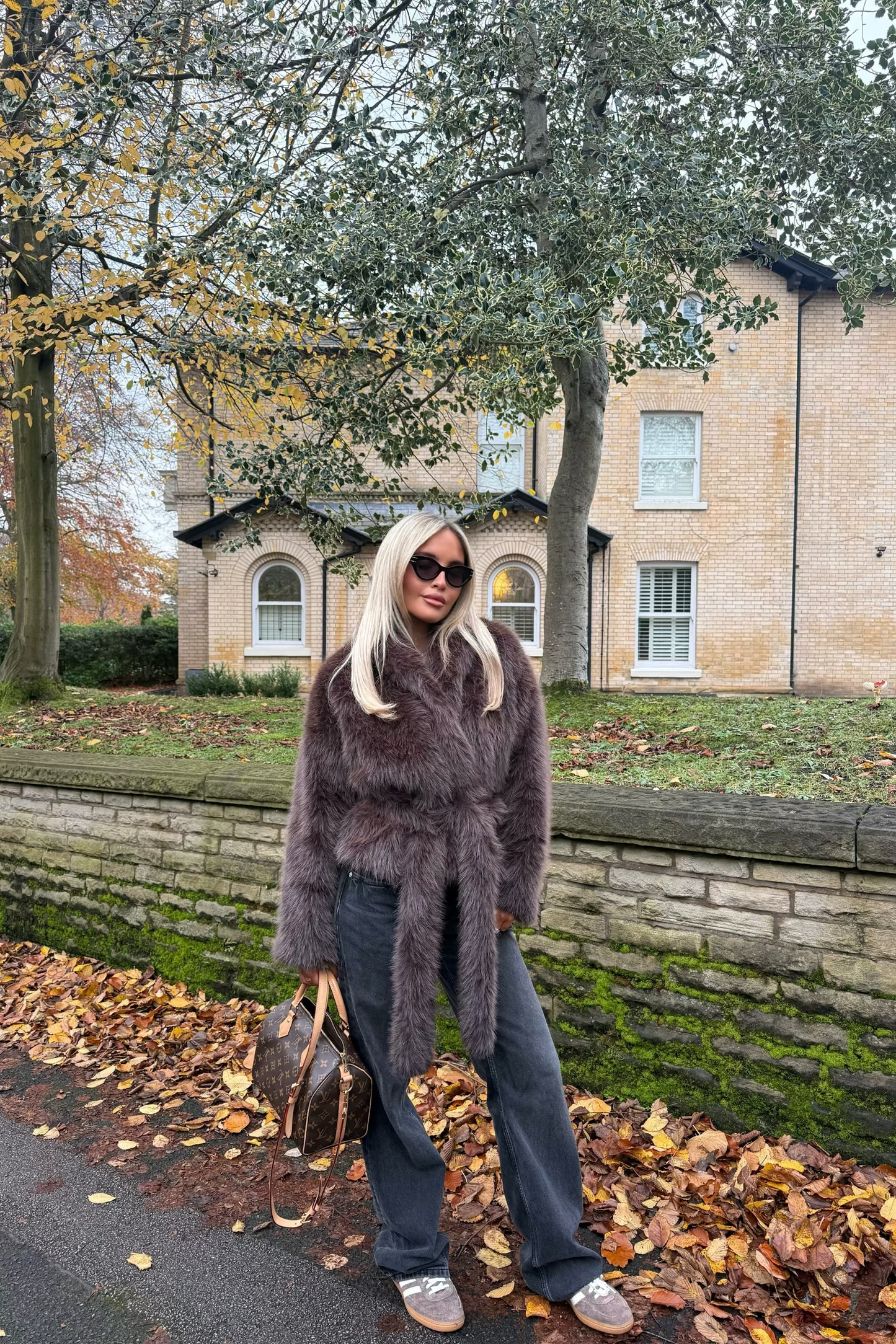 Faux Fur Jacket With Detachable Tie | Brown