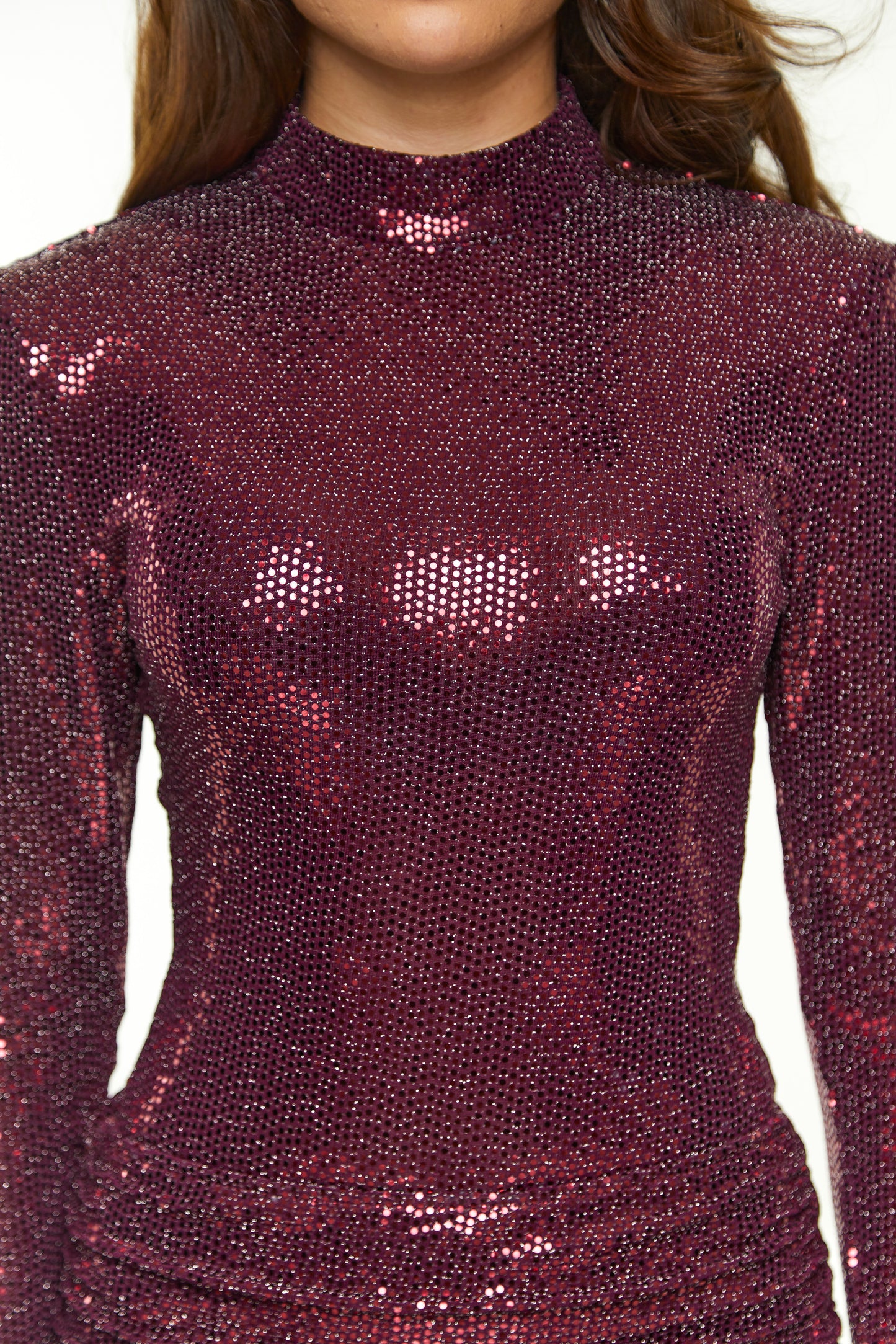 Cassia Shimmer Bodysuit + Ruched Shorts | Wine